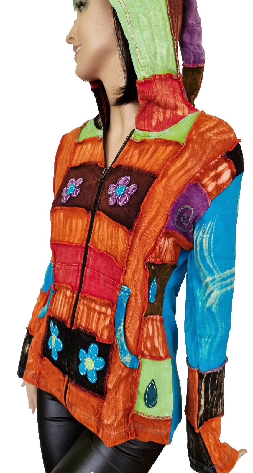 Gugel Zipfeljacke Goa Ethno Medieval Patchwork Hippie Gr.36/38 kleine 40