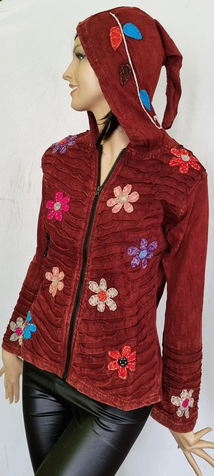 Gugel Razor Cut Patchwork Nepal Goa Ethno Flower Power Vintage Gr.34-38 onesize