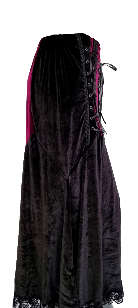 Maxirock Samt  Corsagenlook Gothic Witch Punk Larp schwarz-blau Gr.44-46