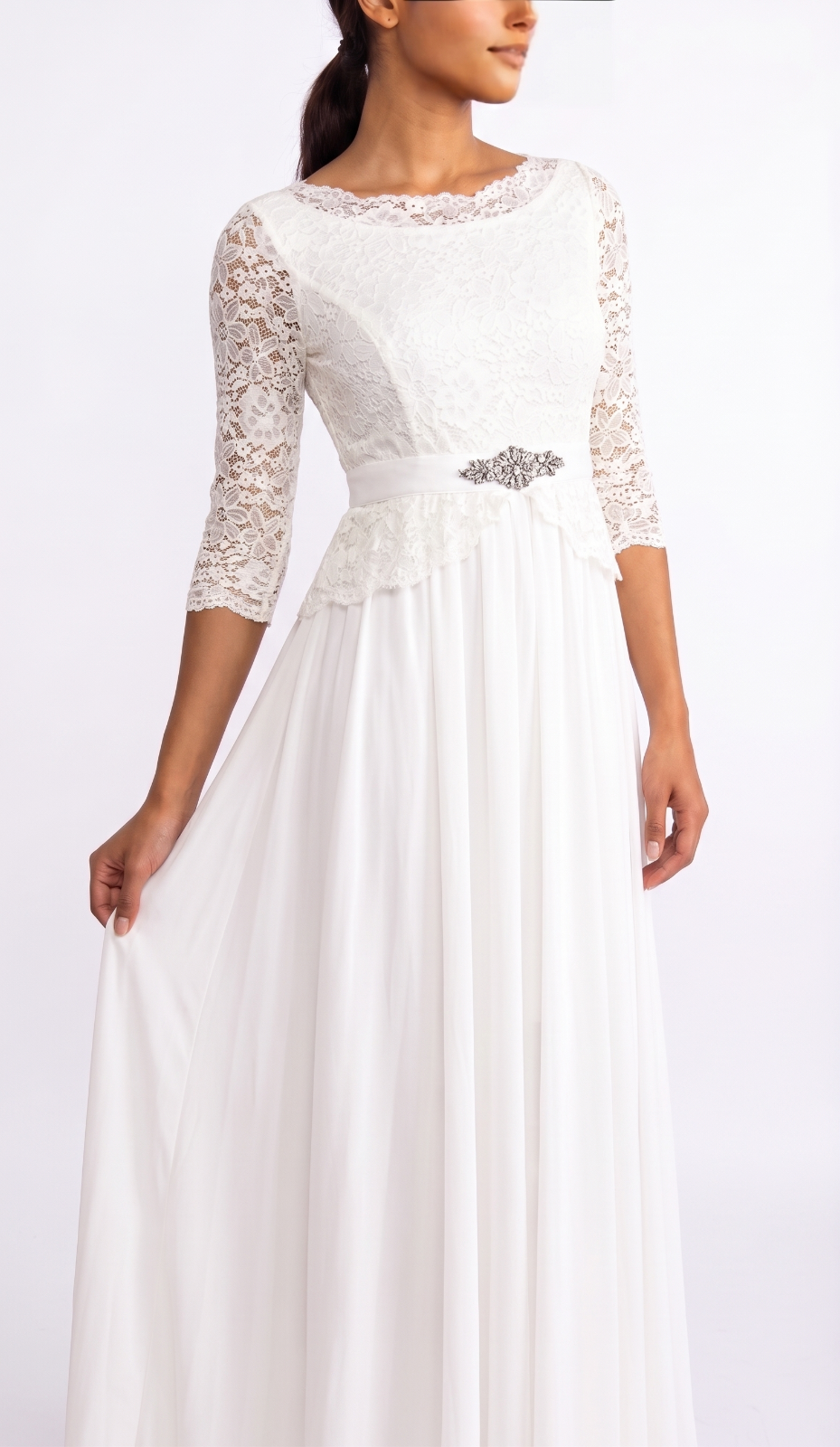 Abendkleid / Hochzeitskleid offwhite Spitze Gr.40-42