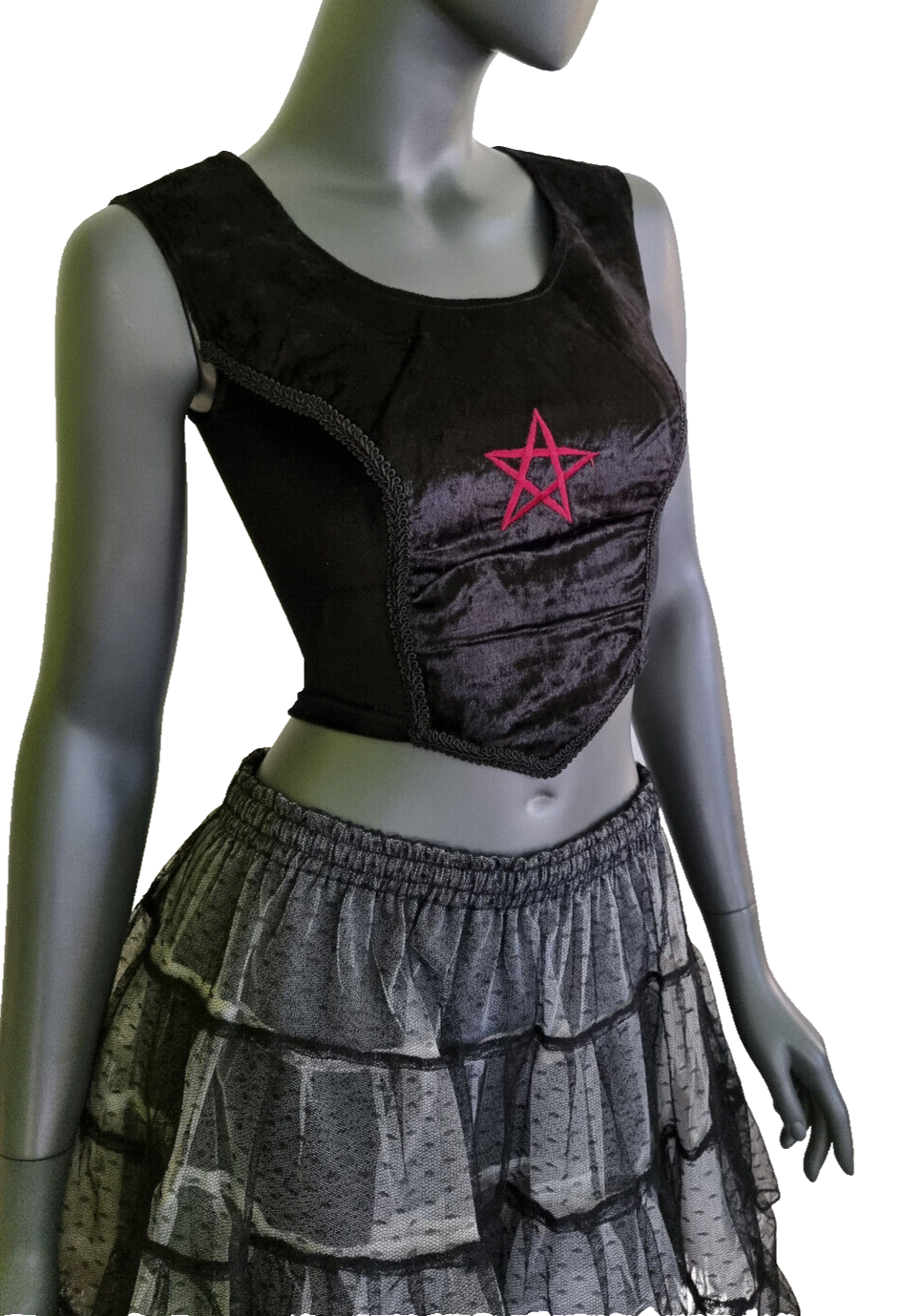 Corsagentop Samt Pentagramm Gothic Punk Medieval Witch schwarz Gr.34
