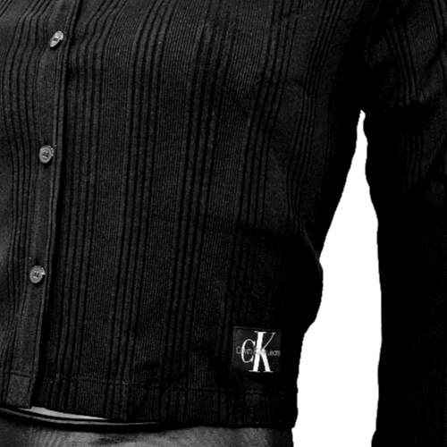 Calvin Klein Strickjacke Badge Elongated Kurzjacke Rib Struktur Gr.XL 38/40