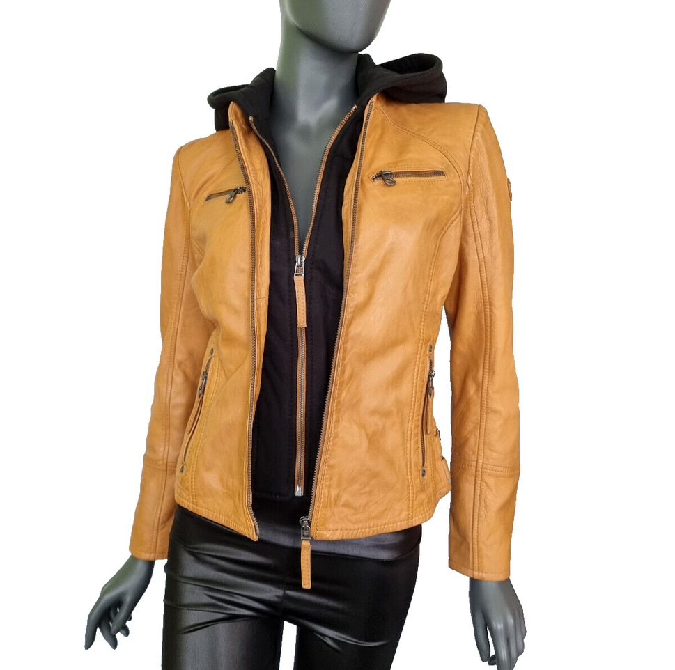 Gipsy Lederjacke mit Sweat Hoodie Bikerjacke karamell  Gr. XXL/40-42