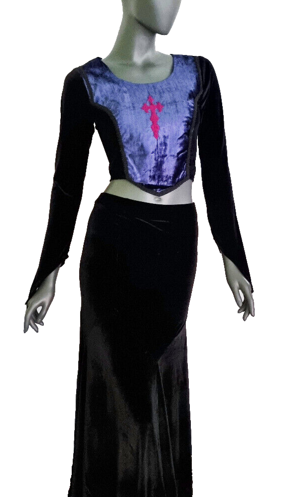 Bäres Corsagen-Top Kreuz Gothic Witch Samt Stulpenärmel schwarz Gr.36/38