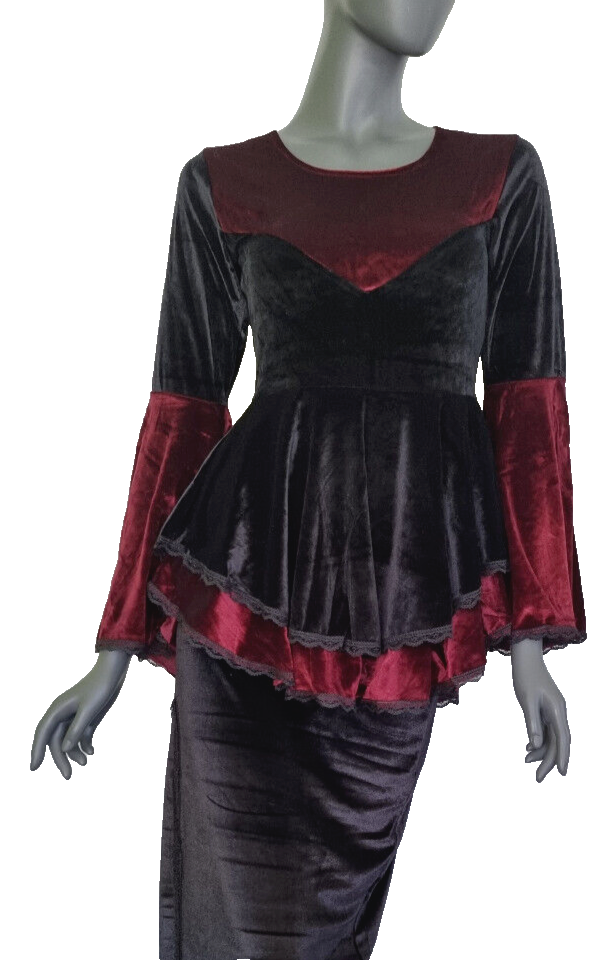 SamtTunika  Gothic  Witch Medieval Victorian schwarz-lila Larp Gr.34-38