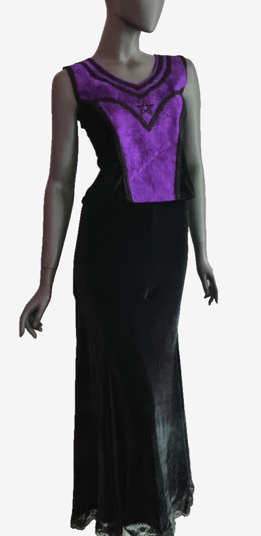Corsagentop Schnürung Samt Pentagramm Gothic Punk Medieval Witch violett Gr. M36