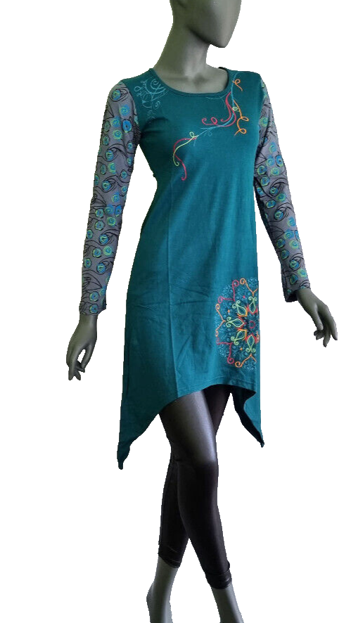Longsleeve Kleid Nepal Patchwork Ethno  Hippie Boho braun Gr. 34/36 kl.38
