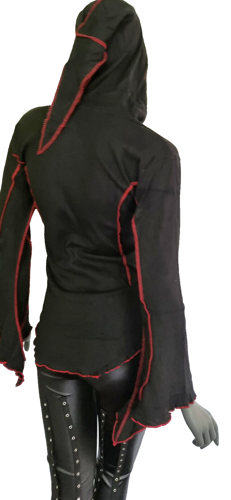 Gugel Shirtjacke Zipfel Goa Ethno Medieval Hippie Gothic schwarz-rot Gr.36-40