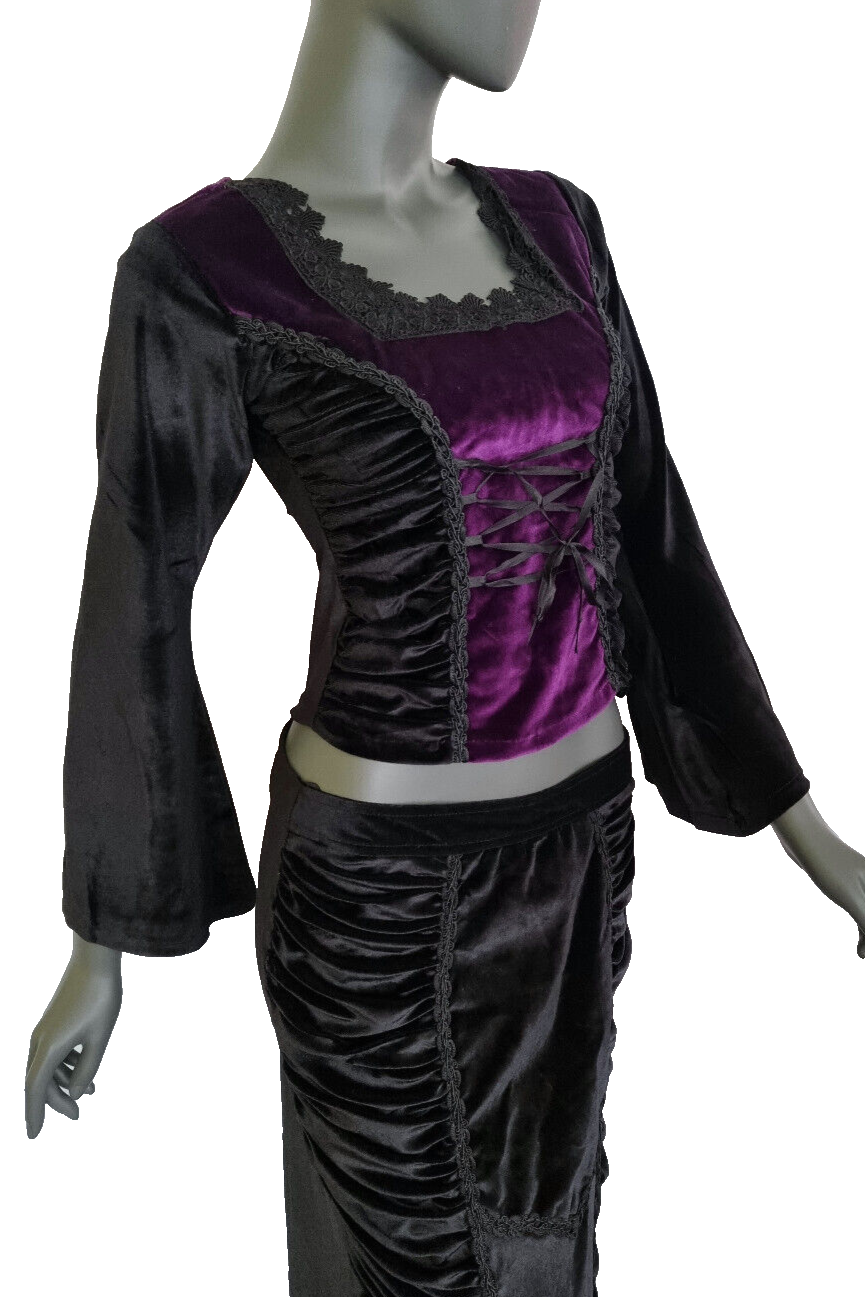 Bäres Samtshirt langarm Corsagenlook Raffung Gothic Viktorian  Gr.38-40