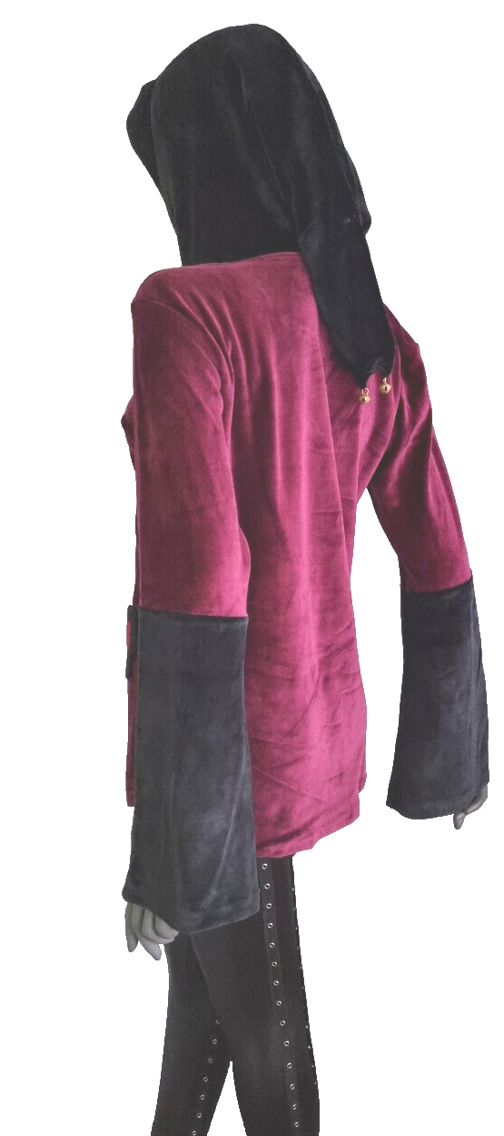 Gugel Nickisamt Sweater Gothic Witch Medieval Larp lila-schwarz Gr.36-42