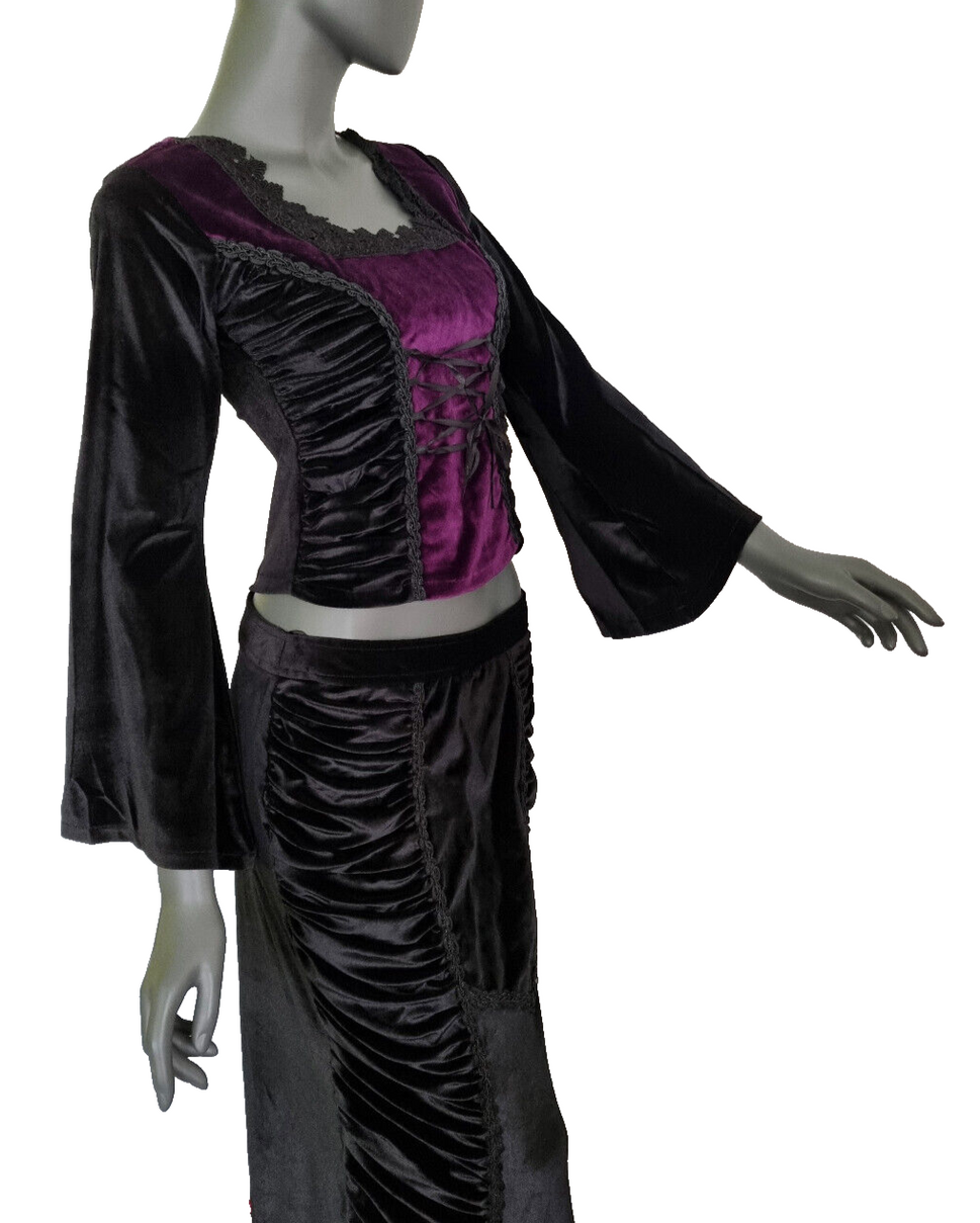 Bäres Samtshirt langarm Corsagenlook Raffung Gothic Viktorian  Gr.34/36