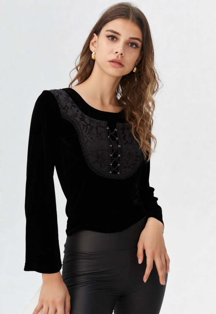 Bäres Samtshirt Schnürung Gothic Punk Mittelalter schwarz Gr.36/38