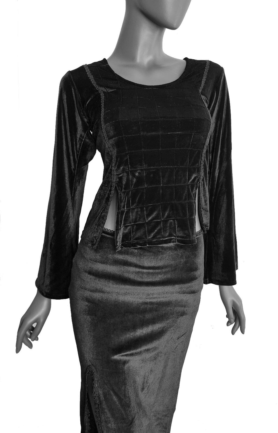 Samtshirt  grün Longsleeve Gothic Mittelalter Witch Gr. 38/40