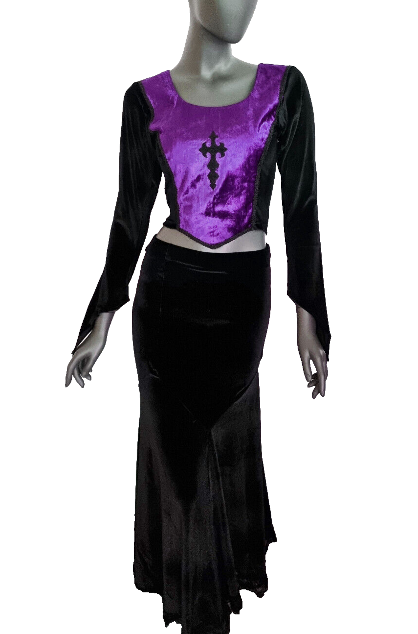 Bäres Corsagen-Top  Gothic Cross Samt Stulpenärmel lila Gr. 38