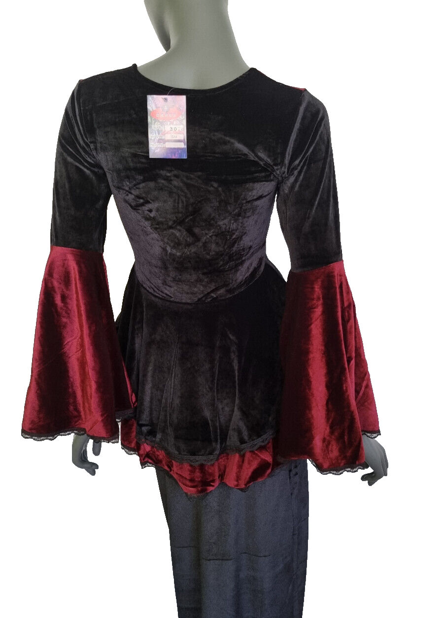 SamtTunika Gothic Witch Medieval Victorian schwarz-bordeaux Larp Gr.38-42