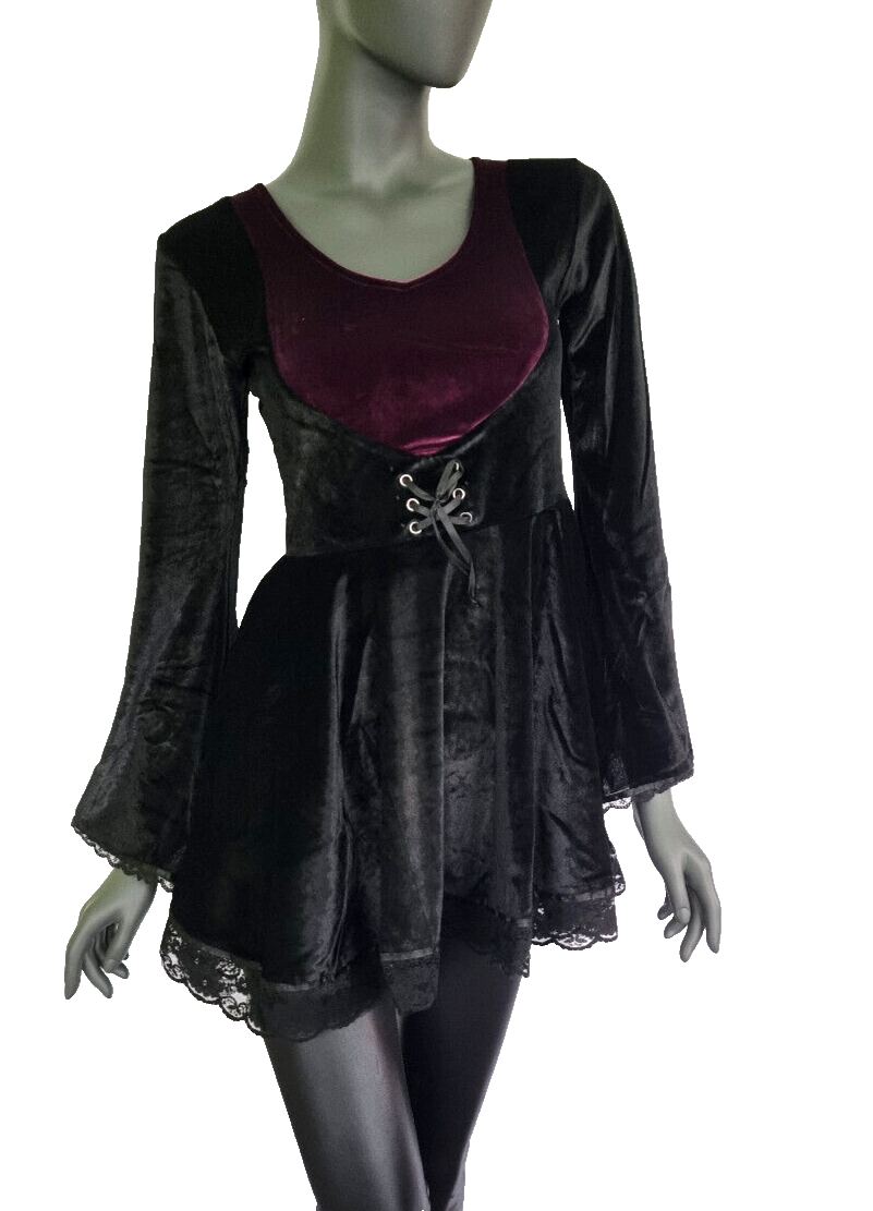 SamtTunika  Gothic Minikleid Witch Medieval schwarz lila Larp Gr.34-38