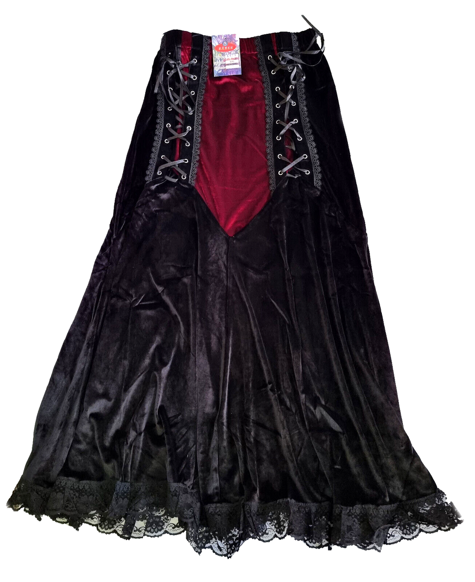 Maxirock Samt  Corsagenlook Gothic Witch Punk Larp schwarz-blau Gr.44-46