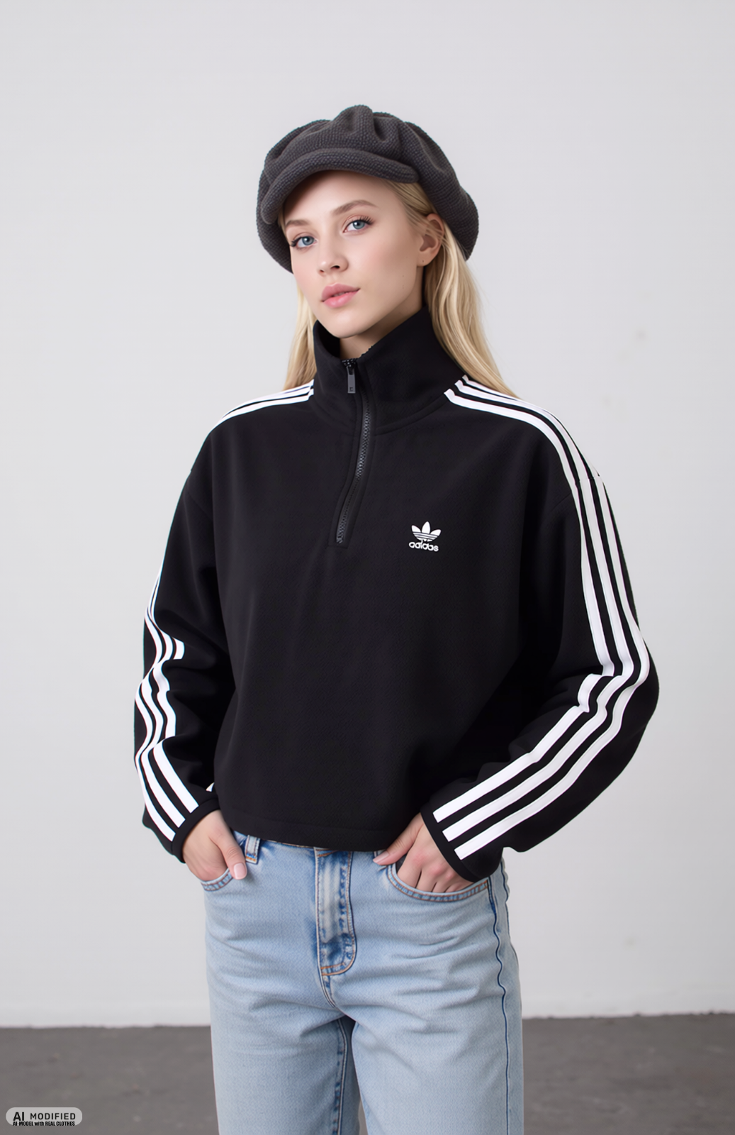 Adidas Sweatshirt Polarfleece schwarz loose fit softflausch Gr. 2XL/42-44-46