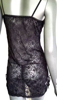 Sexy Negligee Set Mini Kleid String Spitze schwarz pink Gr.34,36,38
