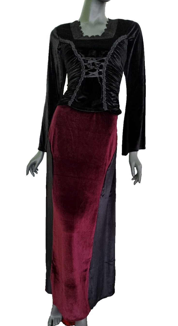 Bäres Maxirock Samt gothic punk schwarz-bordeaux Gr.34/36