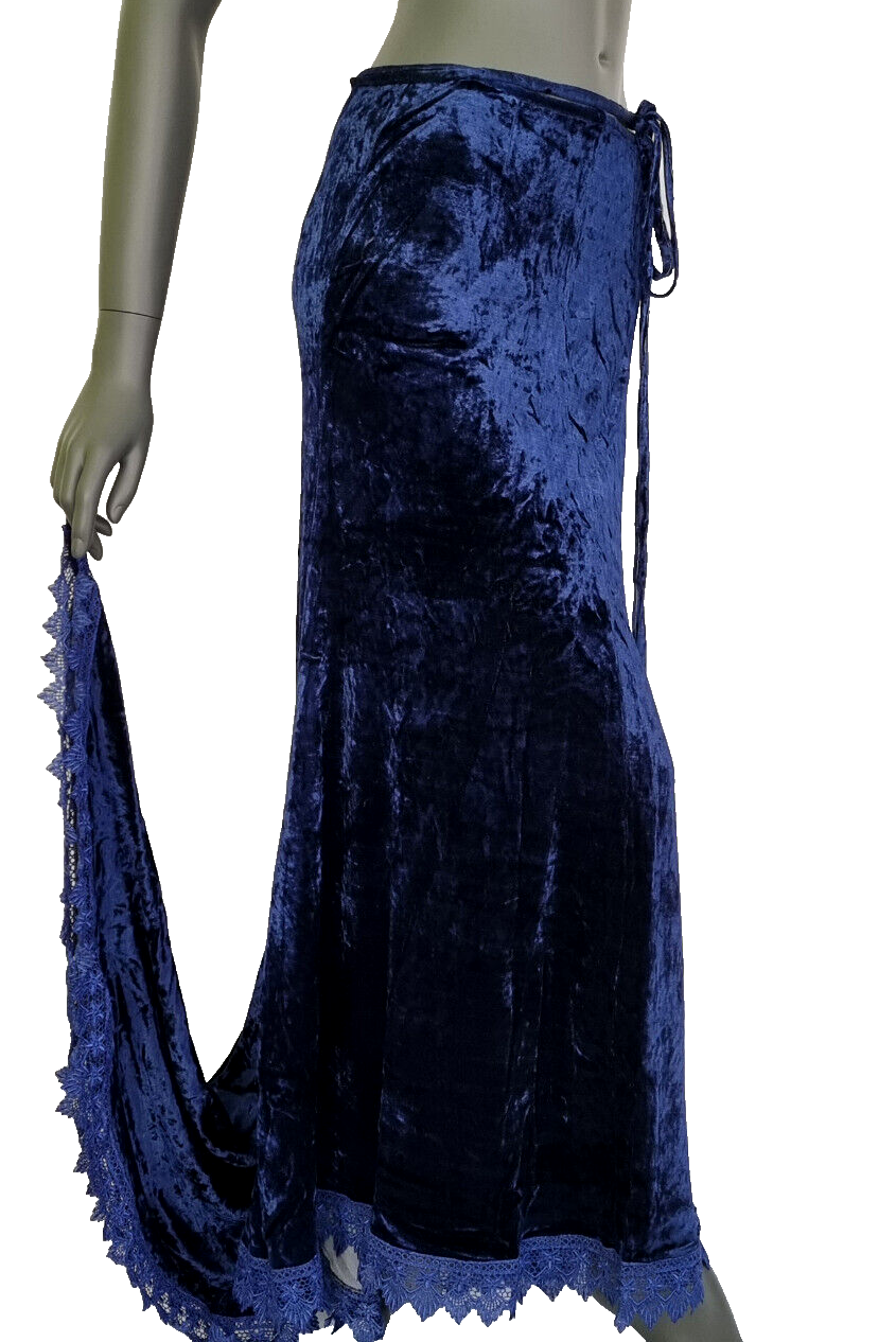 Maxirock Samtrock mit Schleppe Gothic Punk Larp blau Gr.34/36