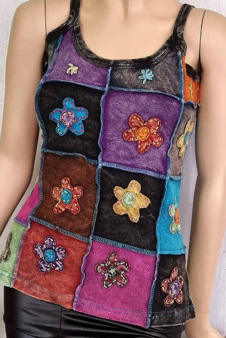 Ethno Patchwork Tops Flower natural Symbols Gr.36/38