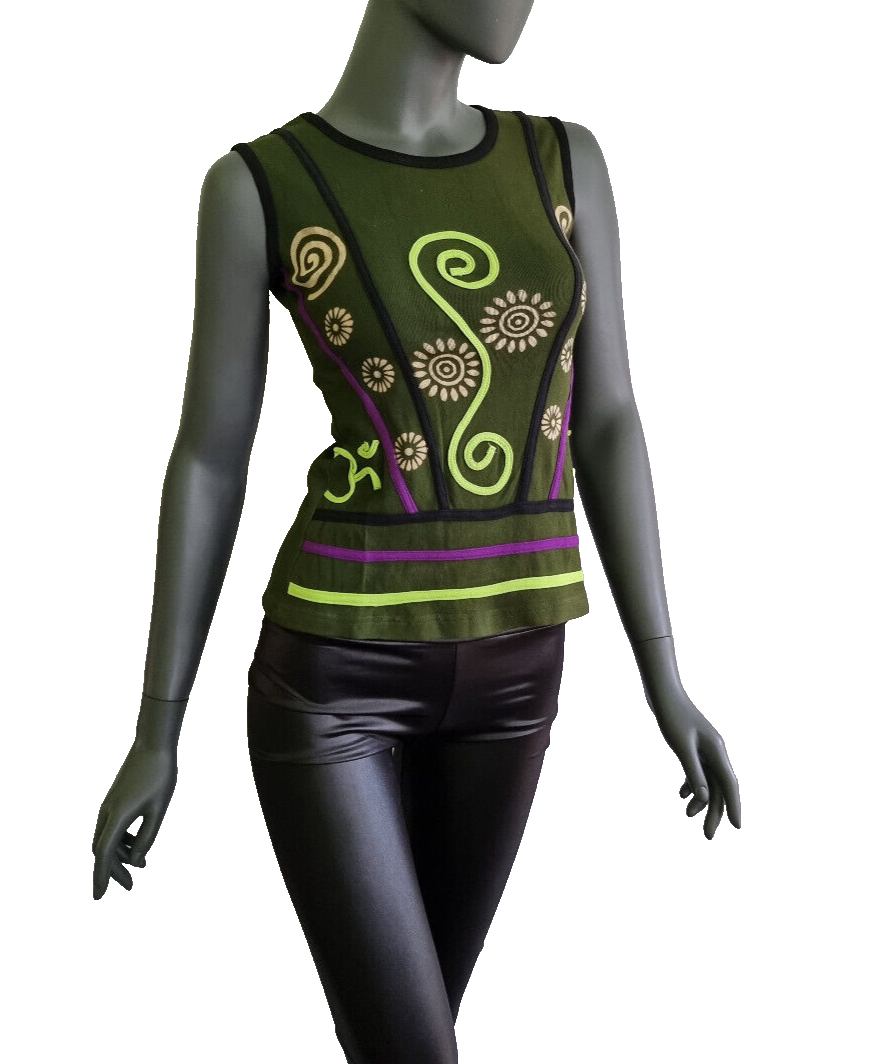Nepal Ethno Damen Top  Flower Hippie Boho grün Gr. 34/36 onesize