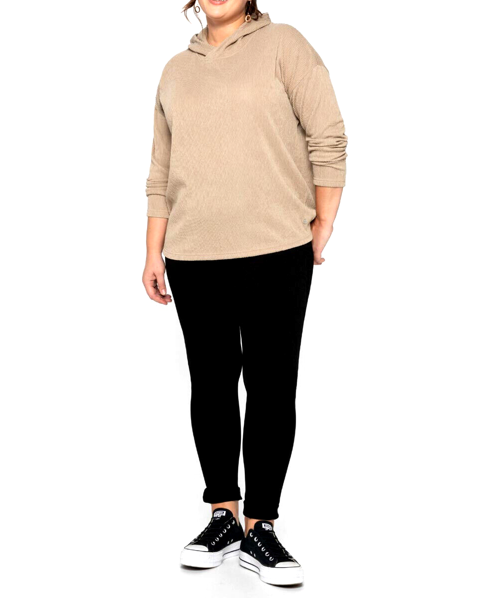 Sheego Longsleeve Struktur Kapuzenshirt Hoodie camel Gr. 52/54