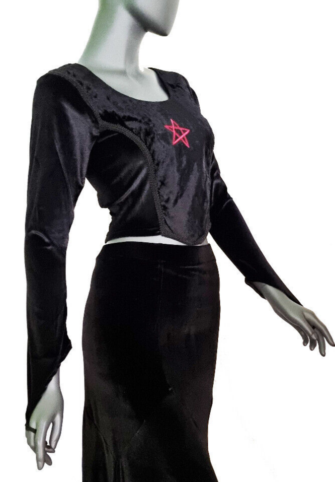 Corsagen-Top Kreuz Gothic Witch Samt Stulpenärmel schwarz Gr.36/38