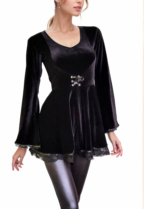 SamtTunika Gothic Minikleid Witch Medieval schwarz Gr.34-38