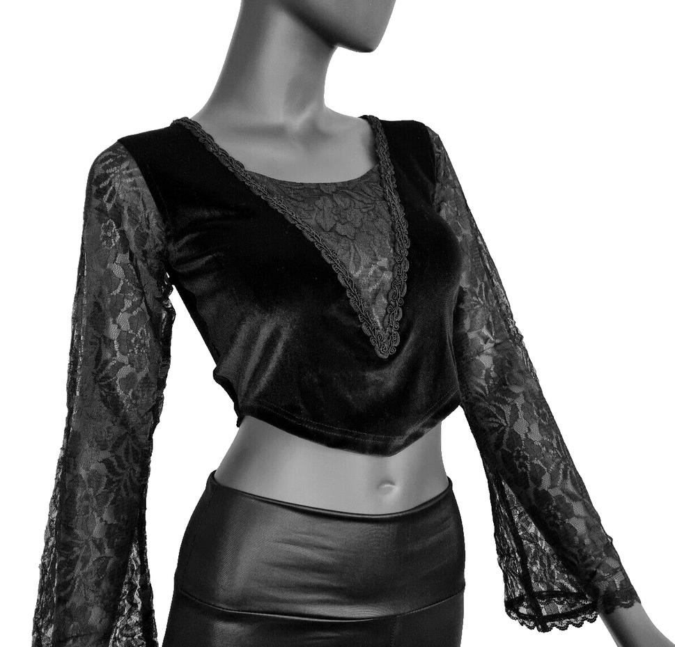 Bäres Kurztop SamtSpitze Gothic Punk Victorian schwarz-lila  Gr.34-38