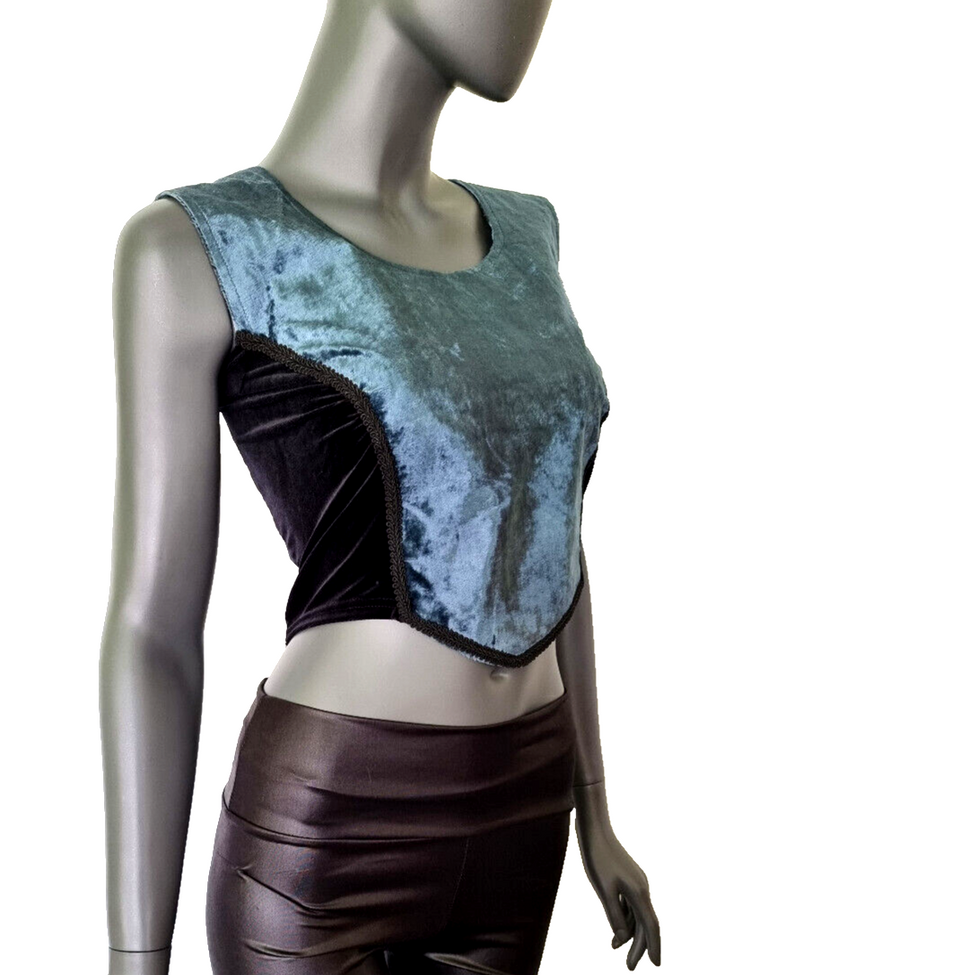 Corsagentop Samt Gothic Punk Medieval Witch petrolblau Gr.36 kleine 38