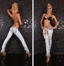 Zeige Bild Simply Chic Stretch-Röhrenjeans Gürteltuch Risse Goldglam  Low Cut Gr. 34-38 3