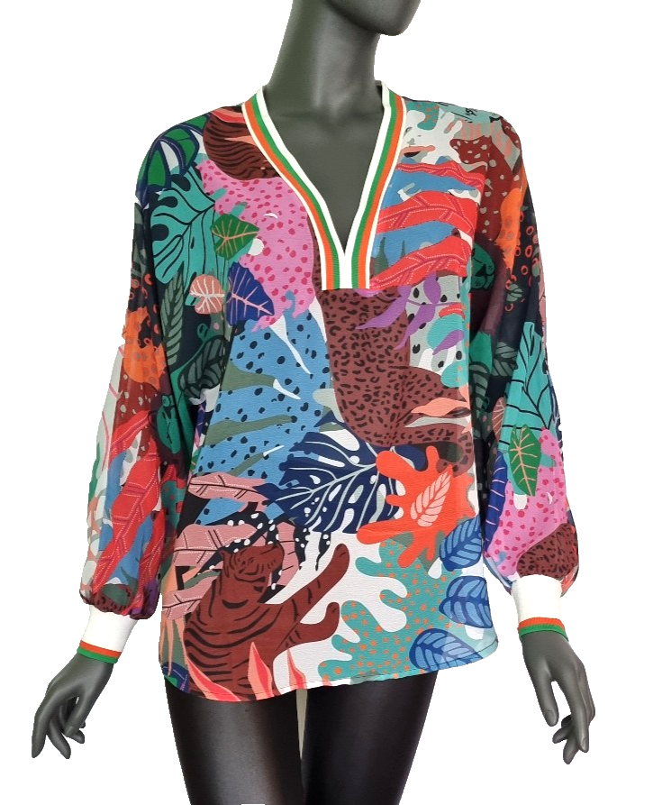 Aniston Dschungel Schlupfbluse Tunika halbtransparent Gr.36