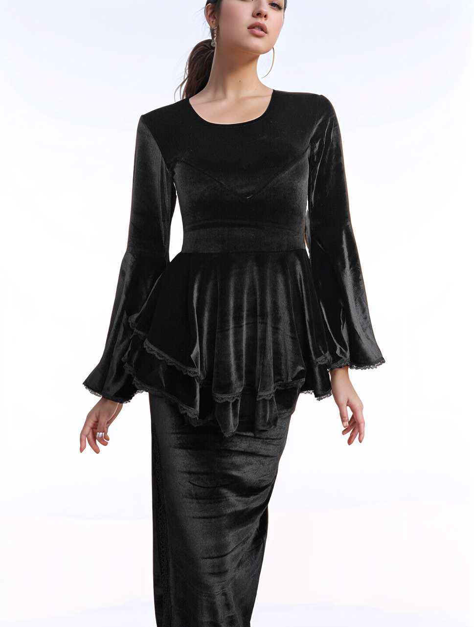 SamtTunika Gothic Witch Medieval Victorian schwarz Larp Gr.34-38