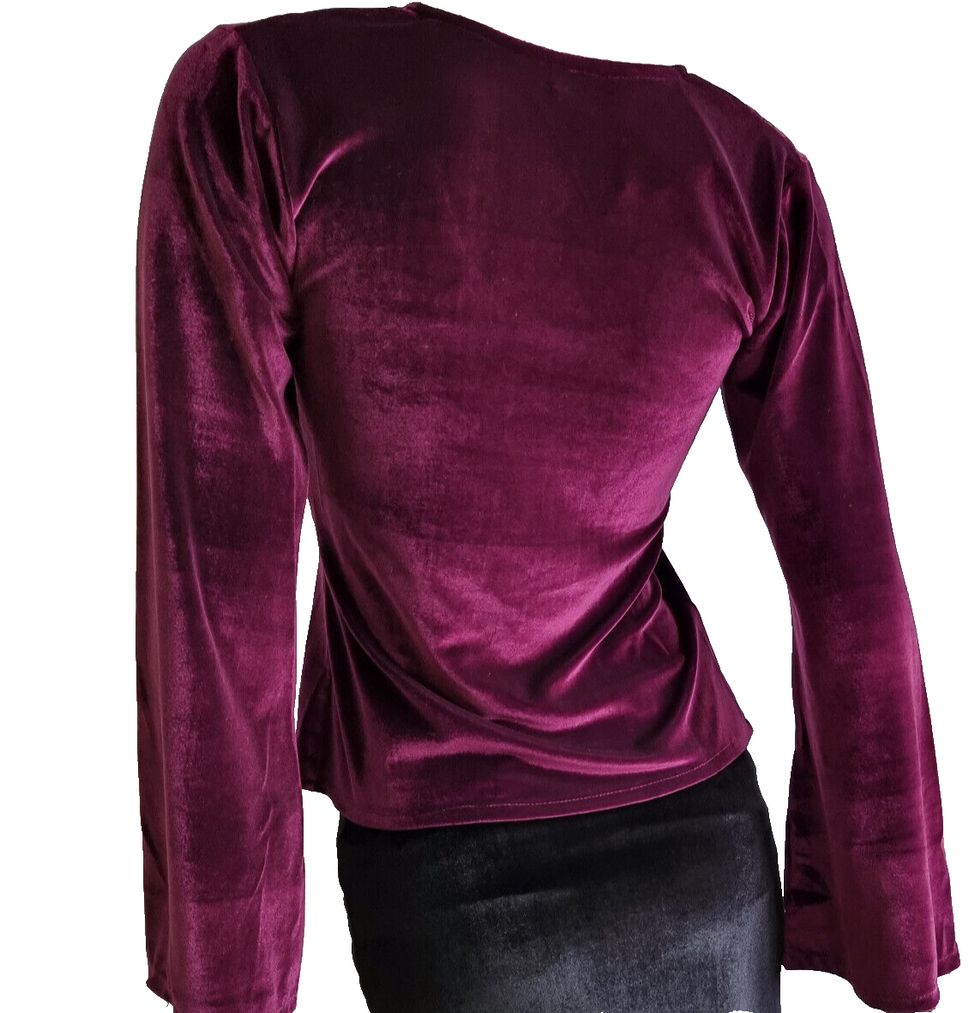 Samtshirt bordeau Longsleeve Gothic Mittelalter Witch Gr. 34/36 kleine 38