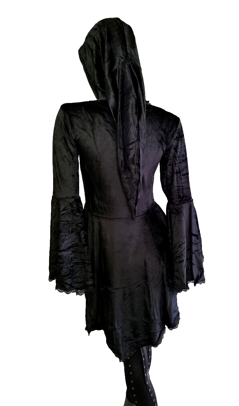 Gugel Samttunika schwarz Spitze Gothic Punk Medieval Gr.36/38