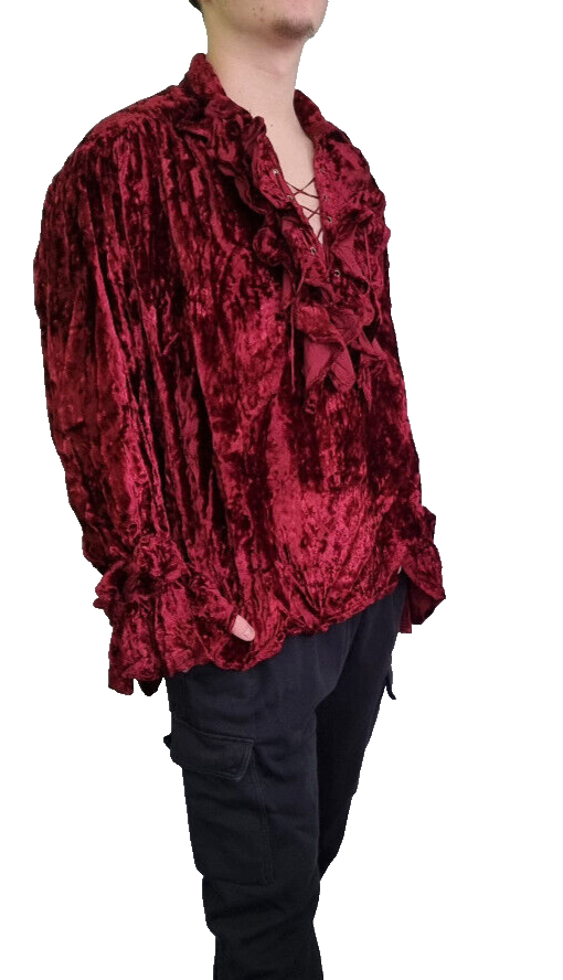 Bäres Gothic Steampunk Vintage Piraten Samthemd Rüschen Schnürung bord-rot Gr.ML