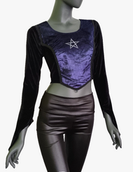 Bäres CorsagenTop Gothic Pentagramm Stulpenärmel schwarzblau Gr.34/36 kleine 38