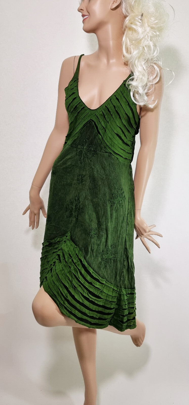 Razor Cut Ethno Kleid handgewebt blau grün rot Hängerkleid Gr.34-38