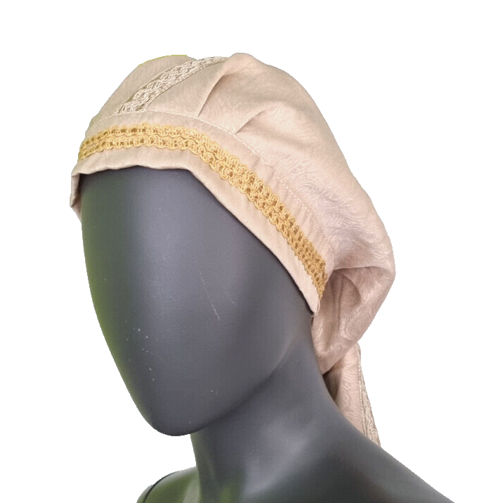 Mittelalter LARP Haube Brokat beige Gugel Zipfelmütze Erwachse