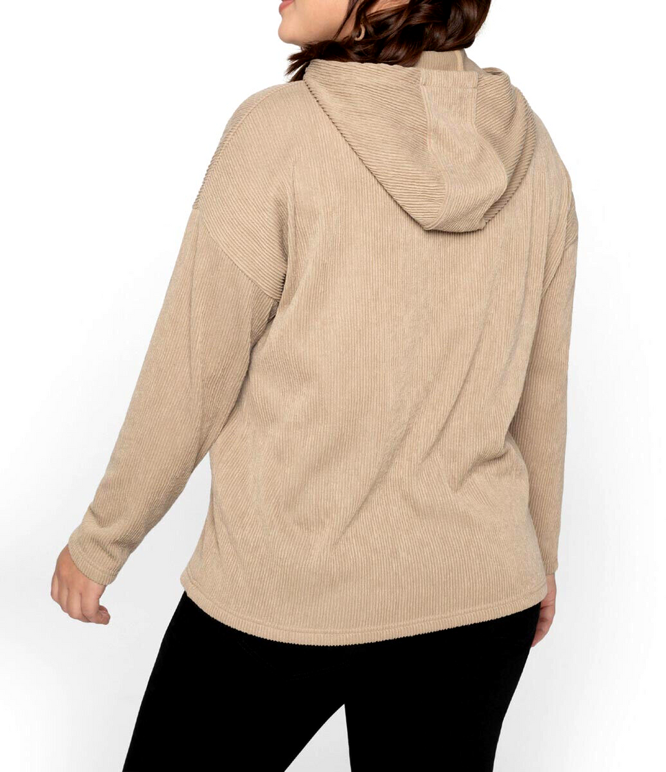 Sheego Longsleeve Struktur Kapuzenshirt Hoodie camel Gr. 48/50