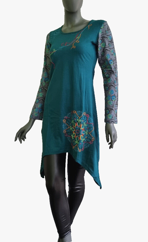 Longsleeve Kleid Nepal Patchwork Ethno Hippie Boho rot Gr. 38