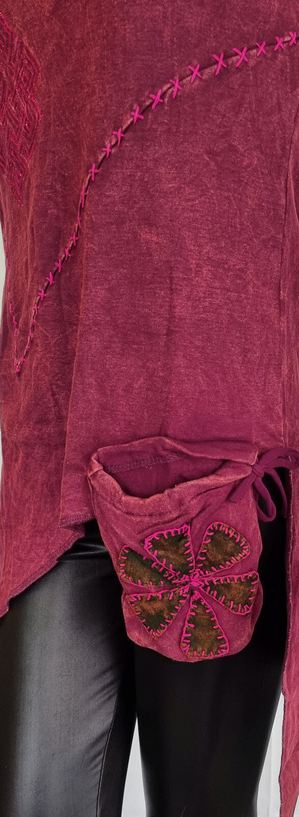 Ethno celtic Shirt Damen Zipfel Tasche Geldkatze Stickerei Ornamente Gr.34-40