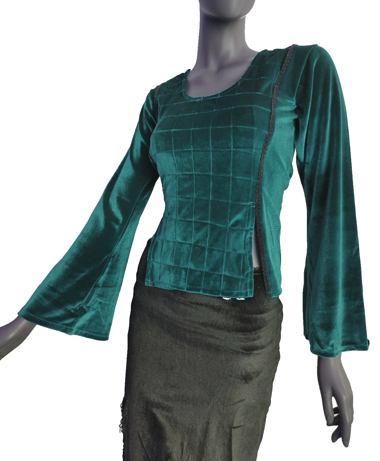 Samtshirt grün Longsleeve Gothic Mittelalter Witch Pixie Gr. 34-38