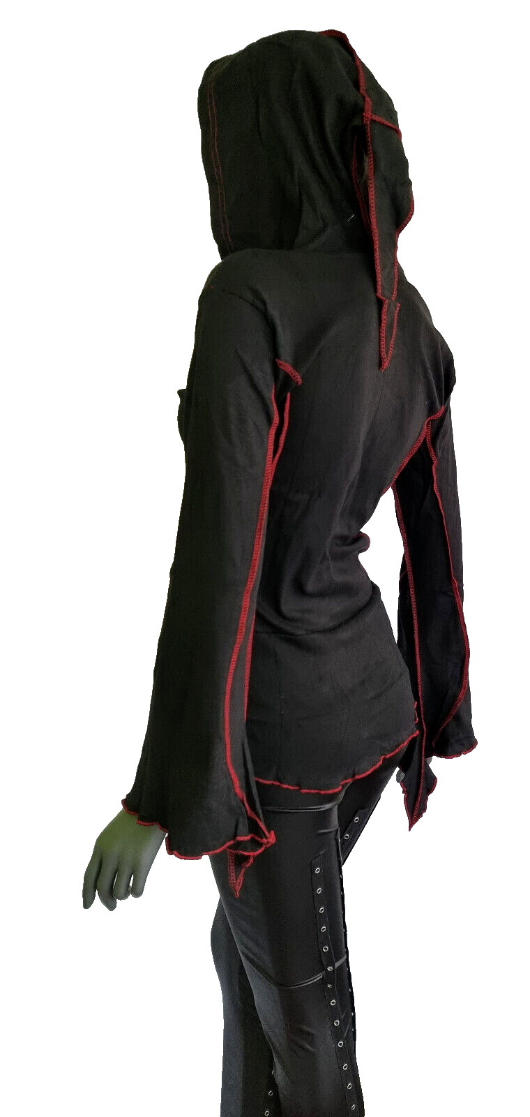 Gugel Shirtjacke Zipfel Goa Ethno Medieval Hippie Gothic schwarz-rot Gr.36-40