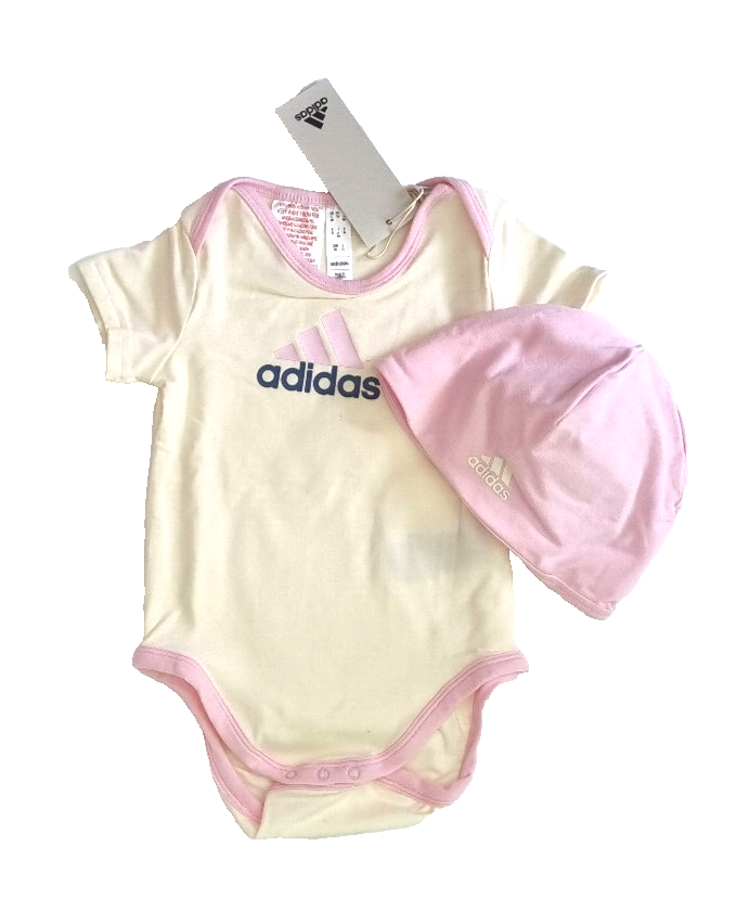 3x Bodys mit Mütze Adidas Sportswear creme rosa Gr.98,104