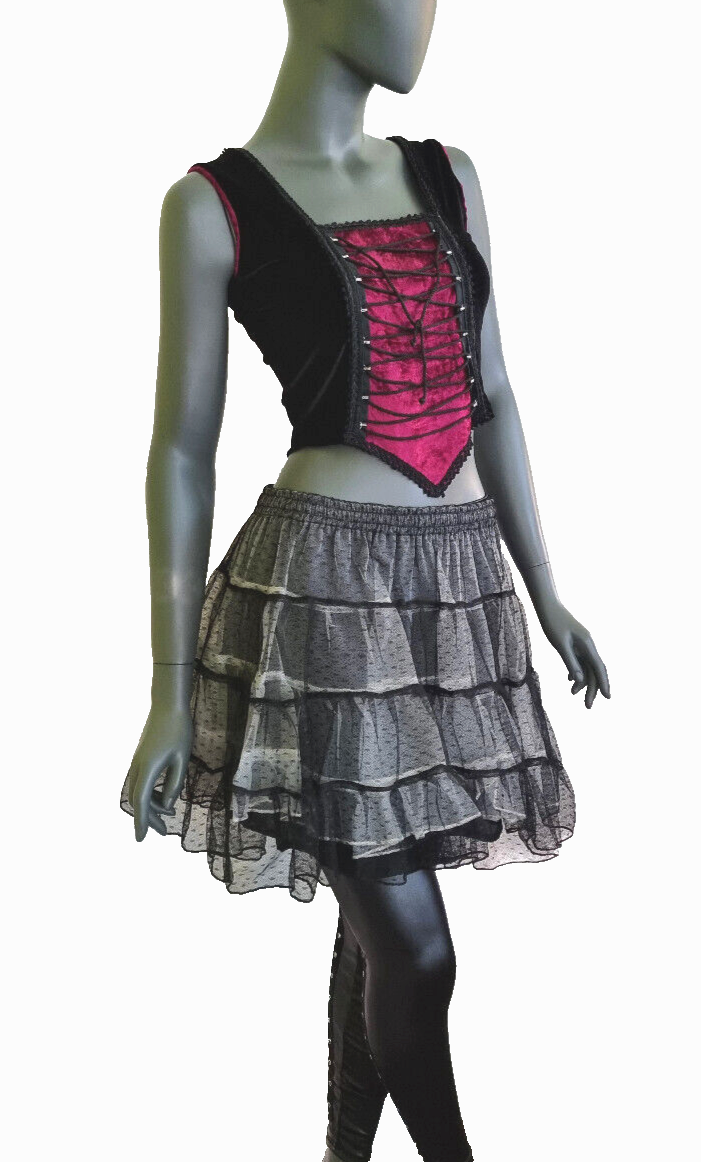 Samttop Miedertop Gothic Medieval Corsagentop schwarz bordeaux Gr. 34-38