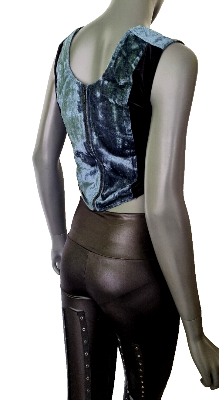 Corsagentop Samt Gothic Punk Medieval Witch petrolblau Gr.36 kleine 38
