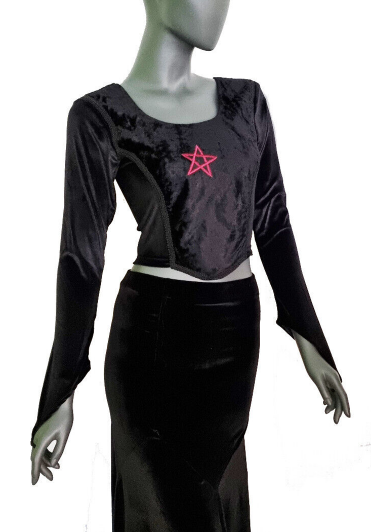 Bäres Corsagen-Top Kreuz Gothic Witch Samt Stulpenärmel schwarz Gr.36/38